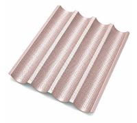 Perforated Baguette Pan, 15-Inch 4 Wave Loaves Non-Stick Ultra-Ventilate French Bread, Hot Dog Buns, Sourdough, Italian Bread Tray 2.8-Inch Channel for Oven Baking 14.8" x 14.2" - Champagne Gold
