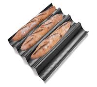 Perforated Non-Stick Baguette Baking Pan | Multi-slot perforated tray, works for oven and toaster french bread making(4 Slots black)