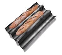 Perforated Non-Stick Baguette Baking Pan | Multi-slot perforated tray, works for oven and toaster french bread making(3 Slots black)