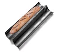 Perforated Non-Stick Baguette Baking Pan | Multi-slot perforated tray, works for oven and toaster french bread making(2 Slots black)