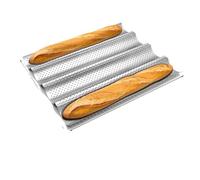 Perforated Non-Stick Baguette Baking Pan | Multi-slot perforated tray, works for oven and toaster french bread making(4 Slots siver)