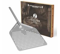 Perforated Pizza Peel 13"W x 16.7"L - Professional Restaurant Grade Large Metal Pizza Peel - 27.3" Long Handle Aluminum Turning Peel - Commercial Pizza Paddle