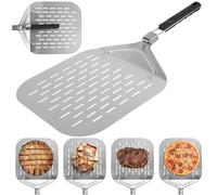 Perforated Pizza Peel, 24.9×12.4In Stainless Steel Pizza Spatula with Folding Handle, Non Stick Rustproof Pizza Peel Paddle, Rectangular Pizza Turning Peel Pizza Paddle for Home Kitchen Pizza Oven