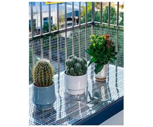 Perforated Polycarbonate Sheet 48x100cm Transparent Mesh Panel | 1.5mm polycarbonate panel with 10mm holes and protective film for balconies, railings, and DIY projects.