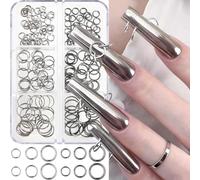Perforated Round Ring Punk Goth Nail Charms Y2K Nail Piercing Charms Silver Black Gothic Metal Hanging Round Circle Nails Charm Circular Ring Nail Decoration Nail Art Set Nail Design Accessories