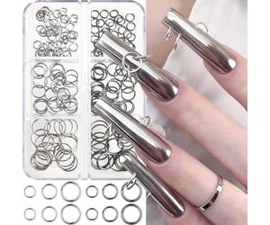 Perforated Round Ring Punk Goth Nail Charms Y2K Nail Piercing Charms Silver Black Gothic Metal Hanging Round Circle Nails Charm Circular Ring Nail Decoration Nail Art Set Nail Design Accessories