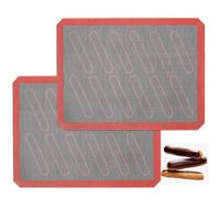 Perforated Silicone Baking Mats, 2 PCS Eclair Silicone Mat for Half Sheet with 12 Printed Oblong Eclair Guides, Non-Stick Reusable Oven Liners for Making Bread/Pizza/Pastry/Cookie 11-4/5" x 15-3/4"