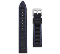 Perforated Silicone Divers Watch Strap | Premium Black Replacement Dive Band | 20 mm Blue Stitch | Tropical Rubber Racing Sports | Spring Bars and Tool Included (Blue Stitching, 20mm)