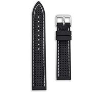 Perforated Silicone Divers Watch Strap | Premium Black Replacement Dive Band | 20 mm White Stitch | Tropical Rubber Racing Sports | Spring Bars and Tool Included (White Stitching, 20mm)