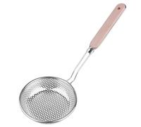 Perforated Skimmer with Long Wooden Handle Stainless Steel for Fried Foods | Fast Draining Design, Ergonomic Grip, Upper Hanging Hole, Suitable for Dumplings and French Fries, Home Kitchens