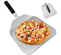Perforated Stainless Pizza Shovel with 180°Folding Handle, Pizza Turning Peel for Baking Handmade Pizza,Bread, Sliding Pizza Peel for Outdoor or Indoor Pizza Grill,Oven, Pizza Paddle for Home, Kitchen