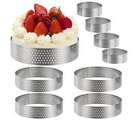 Perforated Tart Ring Set, 8PCS Crumpet Rings Non Stick, Stainless Steel Pastry Ring Heat-Resistant Porous Cake Mousse Mould, Metal Circular Tart Rings for Cookies Tarts Pastries Mini Pizzas Muffins