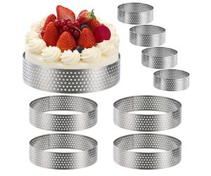 Perforated Tart Ring Set, 8PCS Crumpet Rings Non Stick, Stainless Steel Pastry Ring Heat-Resistant Porous Cake Mousse Mould, Metal Circular Tart Rings for Cookies Tarts Pastries Mini Pizzas Muffins