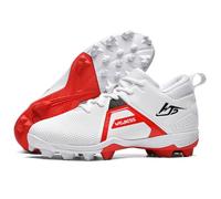 Performance Baseball Cleats Low-Top Lace-Up Molded Rubber Studs MD Sole Lightweight Breathable for Competitive Field Play,WhiteRed,9 UK