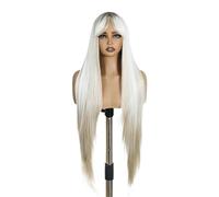 Performance costumes 36 Inch Straight White Ombre Blond Wigs Colored for Women Cosplay Synthetic Wig with Bangs Daily wear