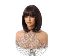 Performance costumes Dark Brown Bob Synthetic Wigs Short Straight Wig Hair with Bangs for Women Party Cosplay Use Daily wear