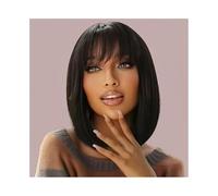 Performance costumes Short Bob Wigs Human Hair with Bangs Straight Wig 8 Inch Full Machine Made Daily wear(12inches)