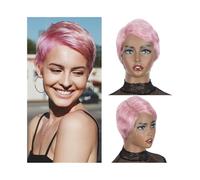 Performance costumes Straight Pixie Cut Wig Human Hair Wigs 13x6x1 Transparent Lace Front Short Daily wear(Pink)
