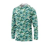 Performance Fishing Hoodie Shirt for Men Women UPF UV 50+ Lightweight With Hood, Green Camo, XL