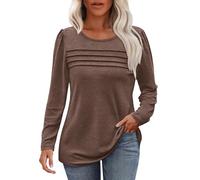 Performance Fleece Jacket Wool Base Layer Thermal Long Sleeve Shirts for Women Fall Fashion 2024 Casual Blouses Trendy Pleated Tunic Tops for Leggings Thermal Fleece Hoodie (Coffee, L)