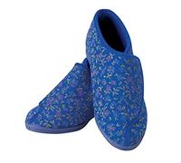 Performance Health Ladies Patterned Slipper Booties, Comfortable Slippers with a Wide Opening for Swollen or Sore Feet, Comfortable Shoes for Wearing Around the House, Size 6, Blue