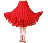 Performance Party Costume Latin Dance Women's Skirt - Latin Dances Waltz Tango Jazz Salsa Rumba Modern Dance Stretchy Midi Skirt Dance Dress for Women, red, M