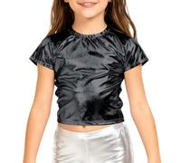 Performance Shiny Stretch Short Sleeve Tee for Kids Youth Choir Stage Wear Comfortable Fit Pure Color Top White School Shirt Girls Gold Tops Boys Carnival Jumper Age 12 Pink