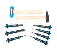 Performance Tool M7047 9 Pc. Hammer and Punch Set - Nylon Install Hammer, Machinist's Hammer, Cold Chisels, Pin Punches, Tapered Punch, Carbon Steel, Rubber Grips, Black/Orange