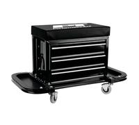 Performance Tool W85025 3-Drawer Rolling Tool Chest Seat With Magnetic Side Trays, Black