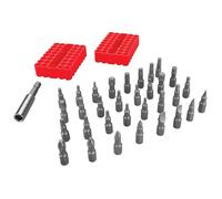 Performance Tool W8661 33-Piece Impact Torsion Bit Set, S2 Steel, 1-Inch Phillips, Slotted, Star, Square, Metrix Hex, SAE Hex Bits, 2-1/2 Inch Magnetic Bit Holder, 2-Sided Rubber Case, Red