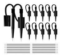 Performore 12 Pack of 5 inch Secure Counter Pens, Black with Plastic Secure Cord Attached To Adhesive Back Base Pen Holder, Reception Pen Includes 12 Refills for Home Workplace School Office