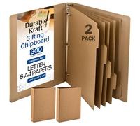 Performore 2 Pack of A4 CHIPBOARD Kraft Binders - Durable 12.4" X 9.45" X 1.3", Holds 200 Sheets, Includes 5 Separators for Organized Document Storage