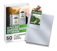 Performore 4-Pocket Garden Seed Storage Sheets - Clear Plastic Protectors (3.5" x 5.25") - Fits Standard 3-Ring Binders - Archival Quality for Seed Packets, Coupons, Photos, and Cards - 50-Pack
