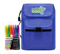 Performore Children's Bible Cover Blue, Durable Zippered Bible Medium Carrying Case, Fits up to 8.50 x 6.25 x 2 inches with Pockets with 6 Assorted Gel Highlighter Pens