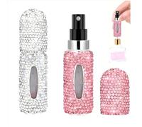 Perfume Atomiser 5ml Duo Pack (Sparkling Silver & Sparkling Pink) - Refillable Travel Essential - Crystal Embellished Aluminium Bottles for Women