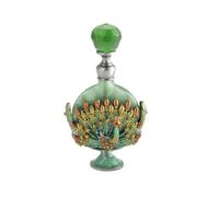 Perfume Atomiser， 7ml Green Perfume Bottle Refillable Metal Enamel Peacock Emerald Cap Gift Box