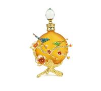 Perfume Atomiser， Glass Perfume Atomizer Bottle 30ML/1oz Yellow 3D Enamel Bird Floral Crystal Cap