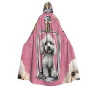 Perfume Bottle & Poodle Print Adults Hooded Cloak, Halloween Robe Hooded Cape Witch Wizard Cosplay Costumes For Men Women