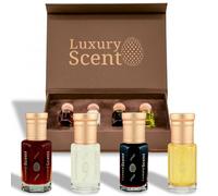 Perfume Oil Roll On Gift Set 4×6ml - Alcohol Free Long Lasting Fragrance Oils with Arabian Oud, Patchouli, White Musk Tahara & Golden Dust - Vegan, Cruelty Free, Unisex Perfume Collection