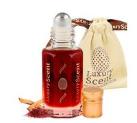 Perfume Oil Saffron Roll-On 6ml - Long Lasting Alcohol Free Arabian Attar - Premium Unisex Spicy Warm Fragrance with Zafran & Kesar Notes, Velvet Gift Pouch Included by Luxury Scent