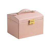 Perfume Organiser Fashion Exquisite Three Layers PU Leather Cosmetic Case with Lock and Mirror Travel Jewelry Shelf Storage Gift Box Vanity(F)