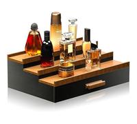 Perfume Organizer, 12.6x8.7x4.1 Inch Wooden Perfume Stand, 3 Tier Elevated Cologne Organizer with Compartment Drawers, Portable Cologne Stand for Living Room Dresser, Gifts