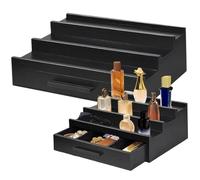 Perfume Organizer 3 Tier Black Wood Perfume Display with Drawer and Hidden Compartment Minimalist and Elegant Perfume Stand Organizer for Cologne Deodorant Lotion Organizador De Perfumes Cologne Organ