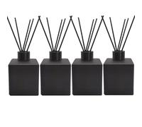 Perfume Reed Diffuser Bottle,Empty Square Essential Oil Bottles Glass Jar with Black Sticks for DIY Fragrance Replacement Diffuser Sets (200ml/6.7oz, Matte Black)