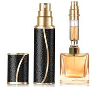Perfume Refillable Atomizer 5mL Perfume Spray Bottle Leather Material | Black,Vacuum Seal,Leak proof,Fine Mist,Portable,Mini Size,Adaptors Included,Perfect for Travel/Party/Date,Gifts for Women/Men