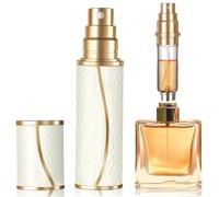 Perfume Refillable Atomizer 5mL Perfume Spray Bottle Leather Material | White,Vacuum Seal,Leak proof,Fine Mist,Portable,Mini Size,Adaptors Included,Perfect for Travel/Party/Date,Gifts for Women/Men