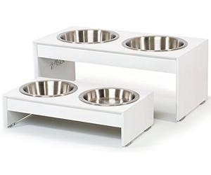 PerFusion Bamboo Raised Feeder Elevated Dog Bowls, Cat Bowls, Food and Water Bowls Aid Digestion Anti Slip Feeder - White - Tall