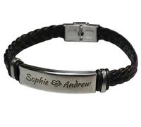 PerGift Personalised Leather Bracelet with Engraved Names - A Stylish Gift for Couples (Infinity Heart)