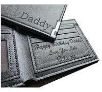 PerGift UK Personalised Engraved Mens Real Custom Slim Black Wallet Dad Father Grandad Gift Present Leather - Gift Box Optional
