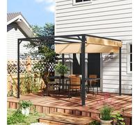 Pergola 3x3m Khaki Aluminium Frame Retractable Canopy Roller Side Wall Windproof